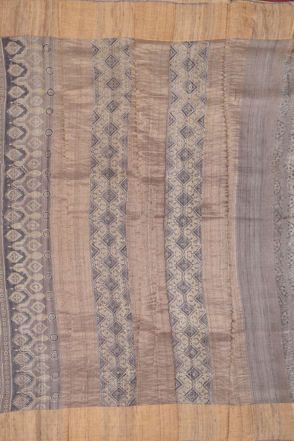 Tussar Silk Saree In Brown With Printed Design