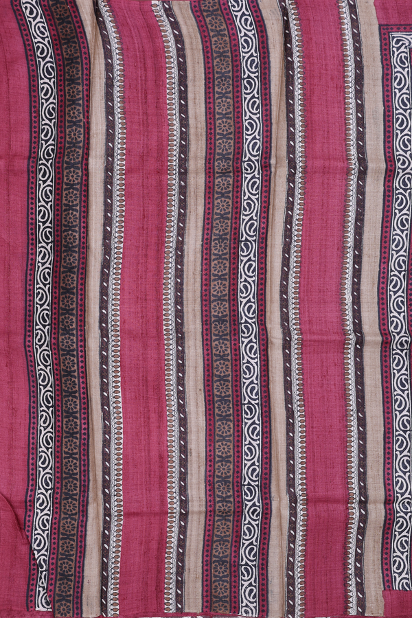 Tussar Silk Saree In Cocoa Brown With Printed Design