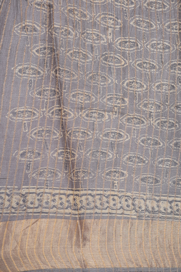 Tussar Silk Saree In Brown With Printed Design