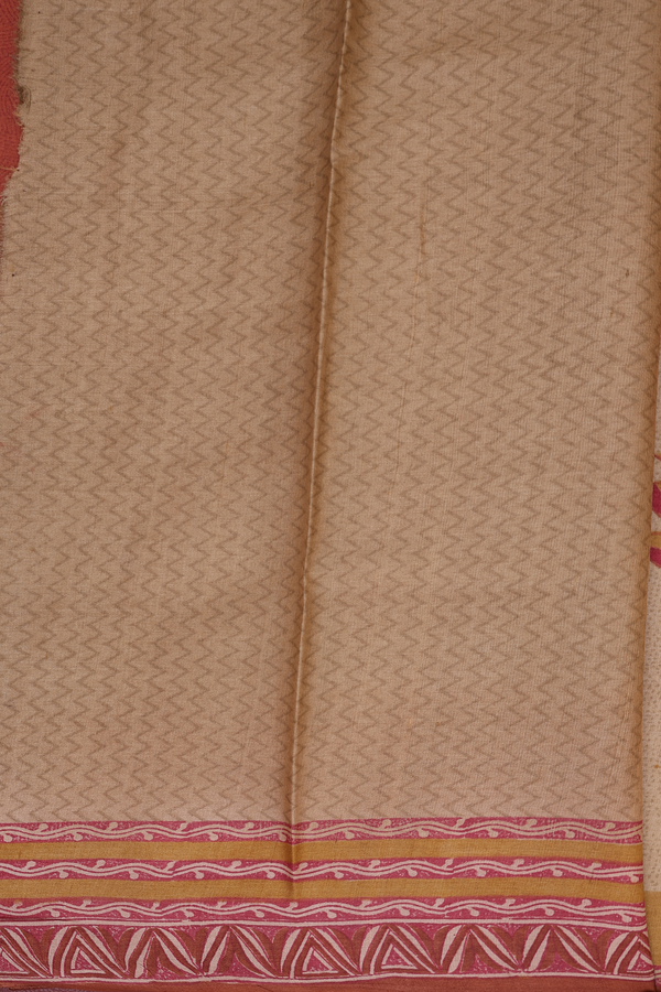Tussar Silk Saree In Pastel Brown With Printed Design