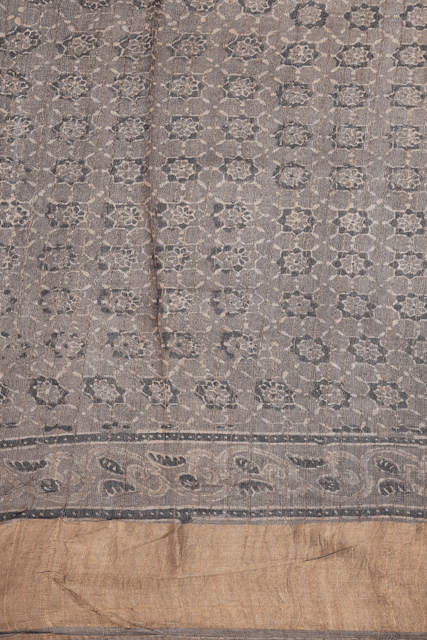 Tussar Silk Saree In Brown With Printed Design