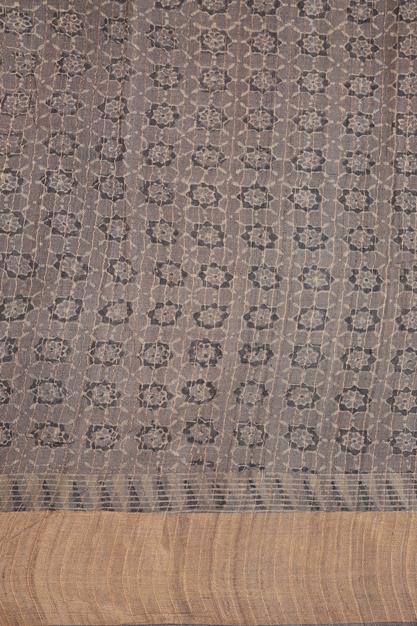 Tussar Silk Saree In Brown With Printed Design