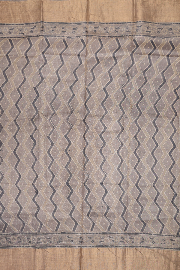 Tussar Silk Saree In Brown With Printed Design