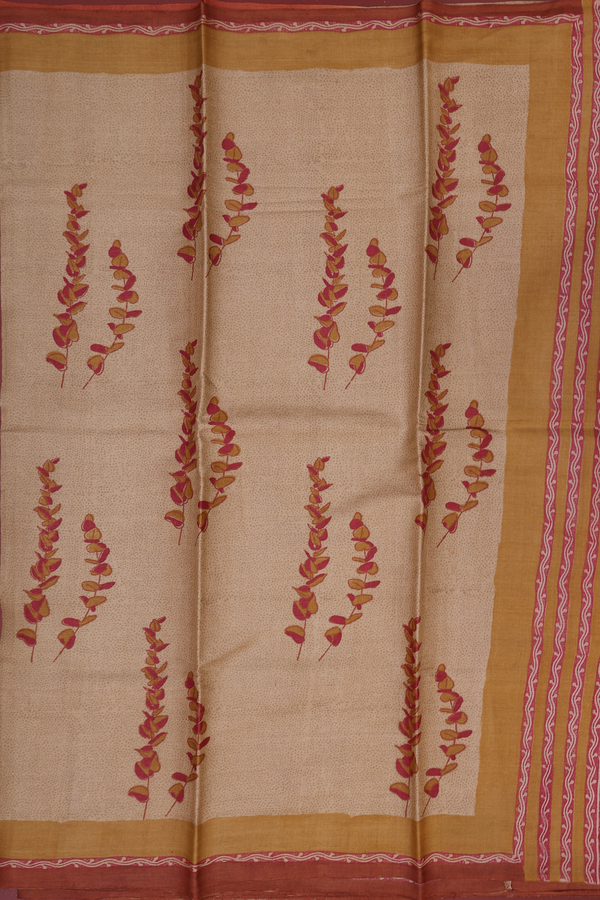 Tussar Silk Saree In Pastel Brown With Printed Design