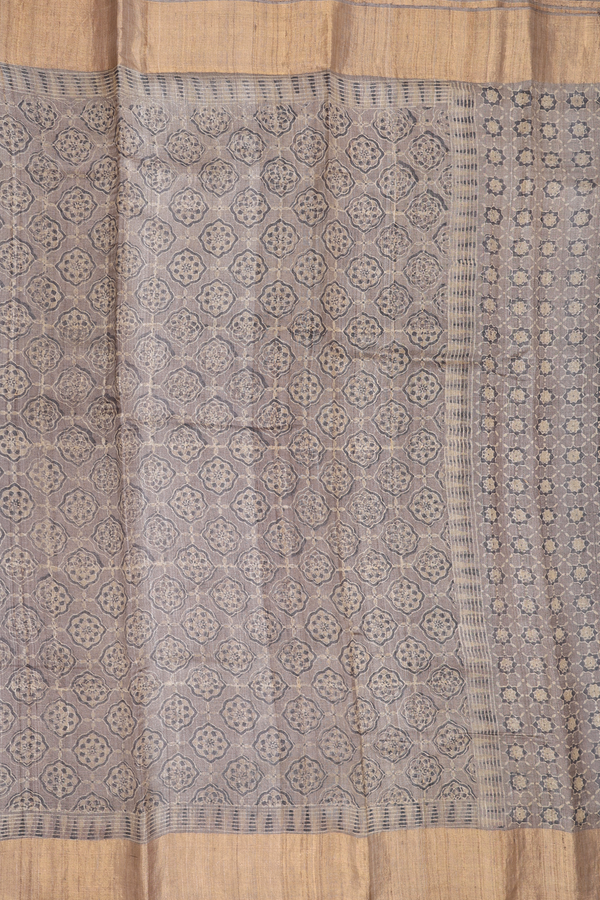 Tussar Silk Saree In Brown With Printed Design