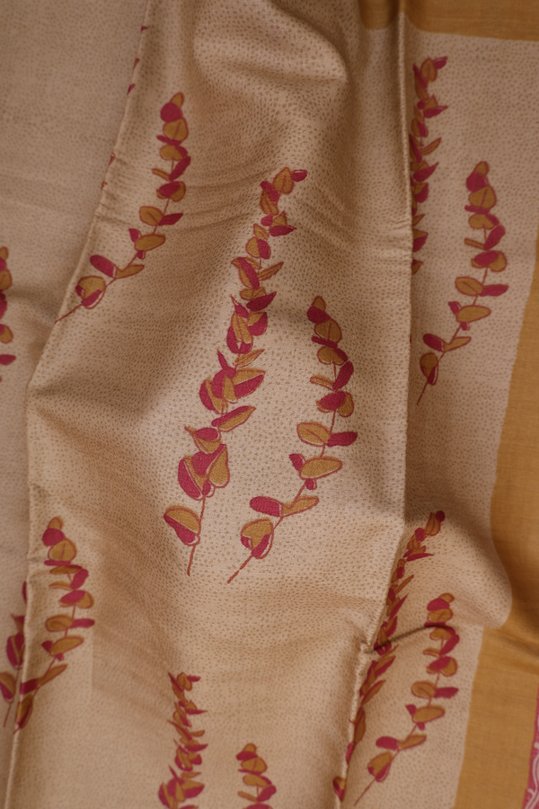 Tussar Silk Saree In Pastel Brown With Printed Design
