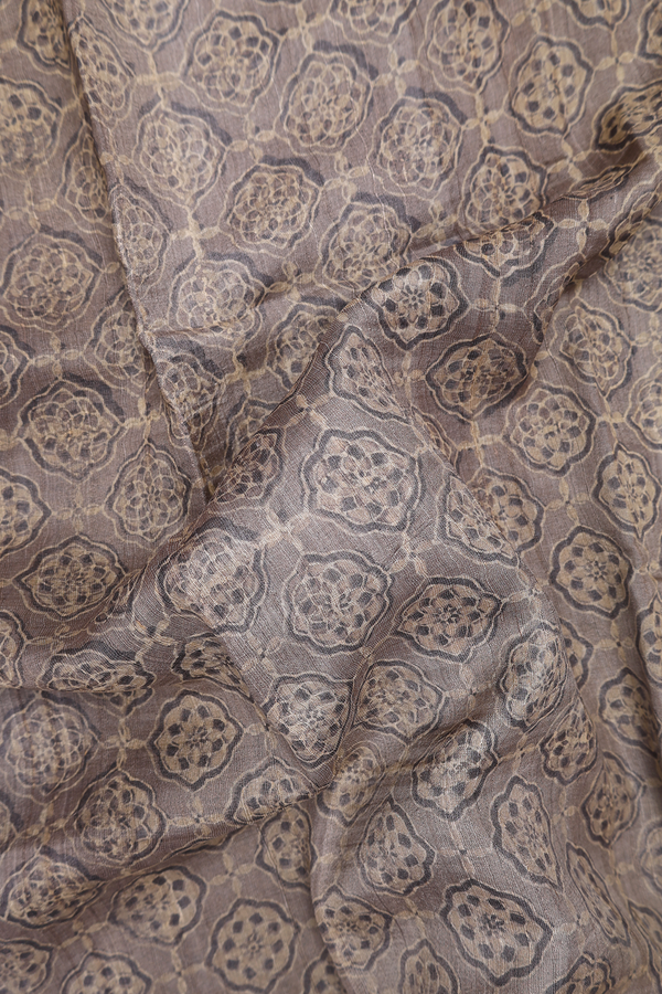 Tussar Silk Saree In Brown With Printed Design