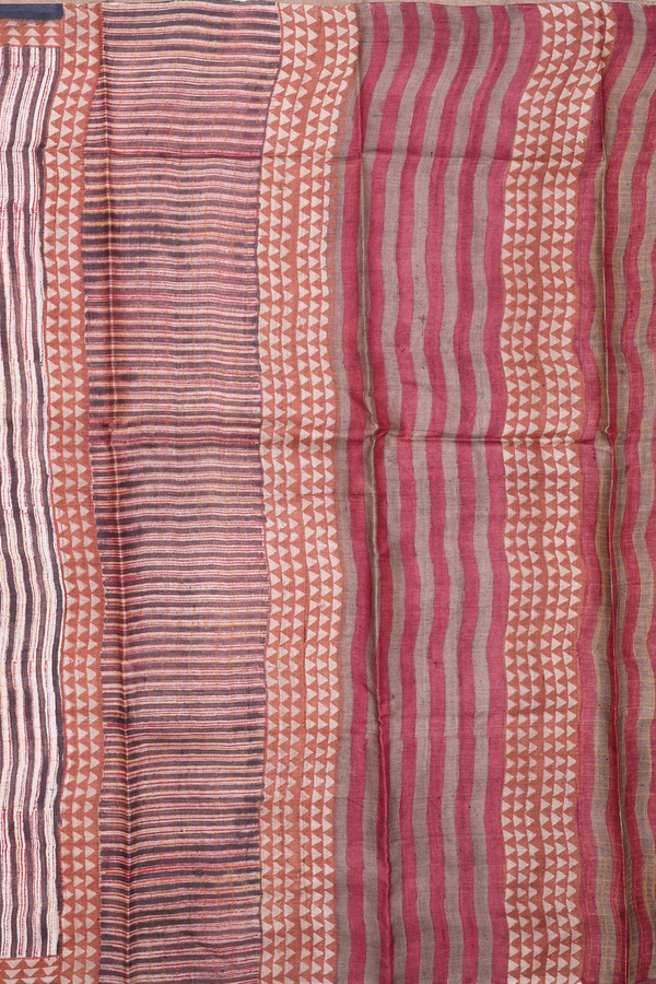 Tussar Silk Saree In Brown With Stripes Design