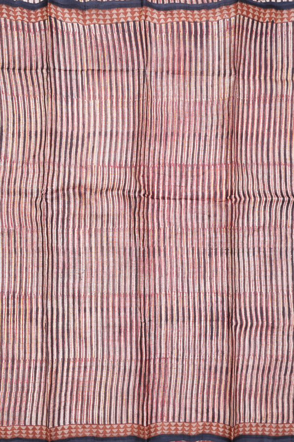 Tussar Silk Saree In Brown With Stripes Design
