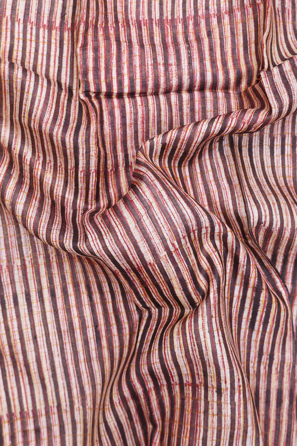 Tussar Silk Saree In Brown With Stripes Design