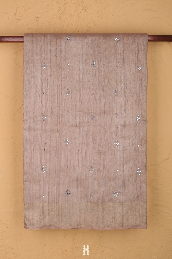 Tussar Silk Saree In Brown With Threadwork Buttas