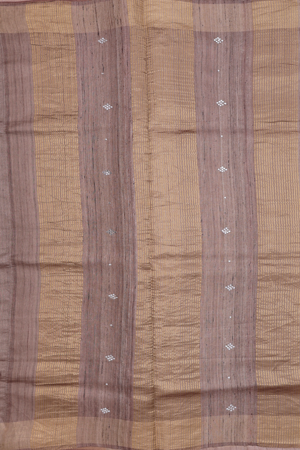 Tussar Silk Saree In Brown With Threadwork Buttas