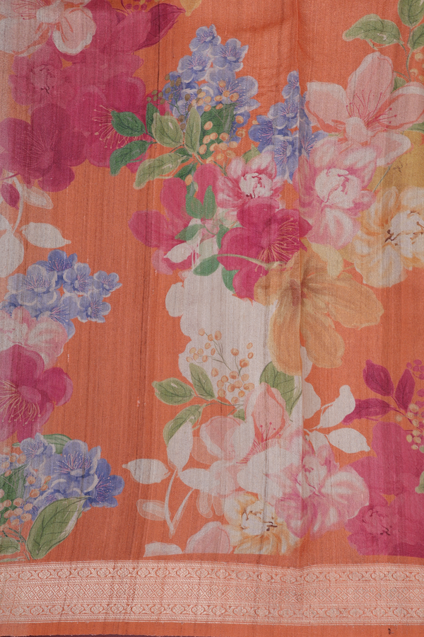 Tussar Silk Saree In Brown With Threadwork Buttas