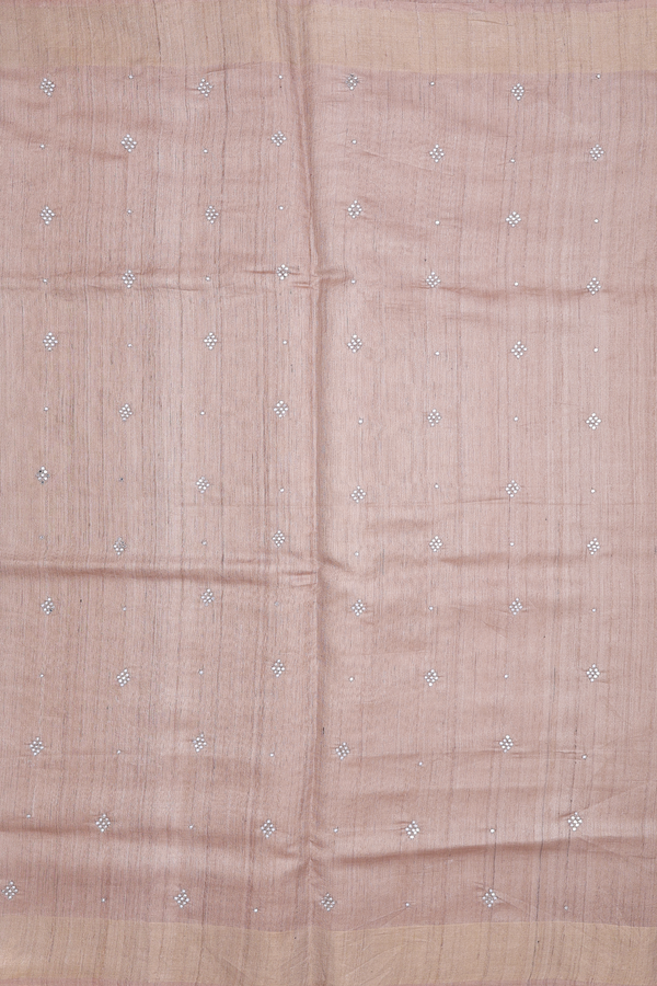 Tussar Silk Saree In Brown With Threadwork Buttas