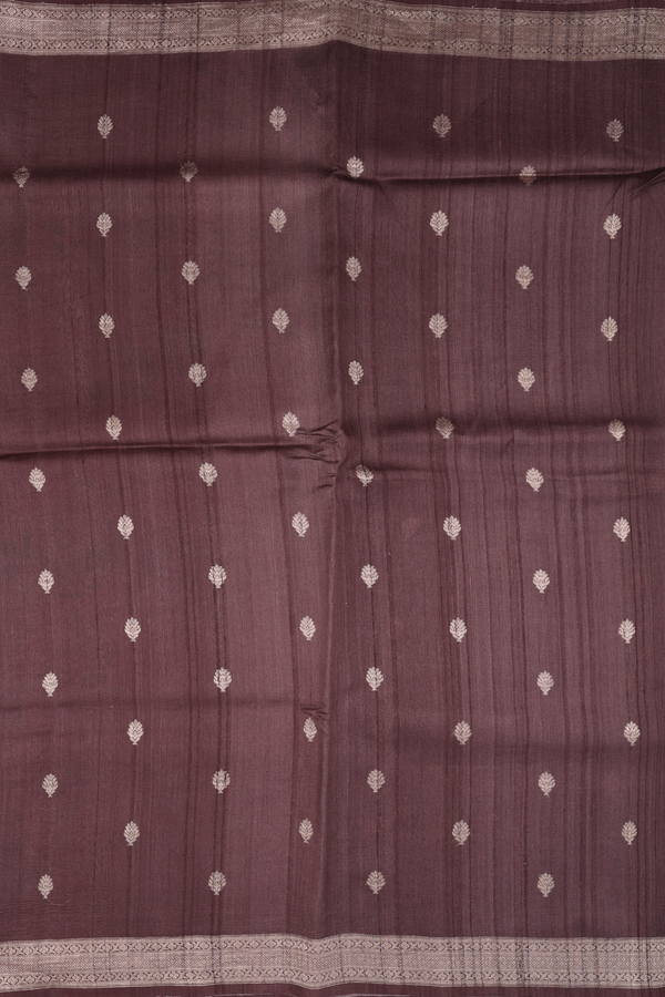 Tussar Silk Saree In Brown With Threadwork Buttas