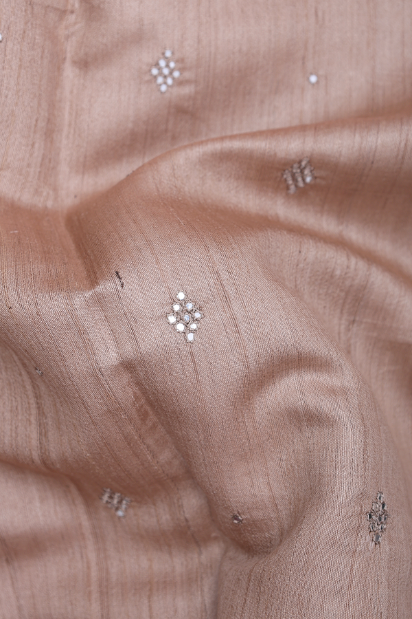 Tussar Silk Saree In Brown With Threadwork Buttas