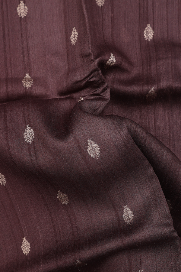 Tussar Silk Saree In Brown With Threadwork Buttas