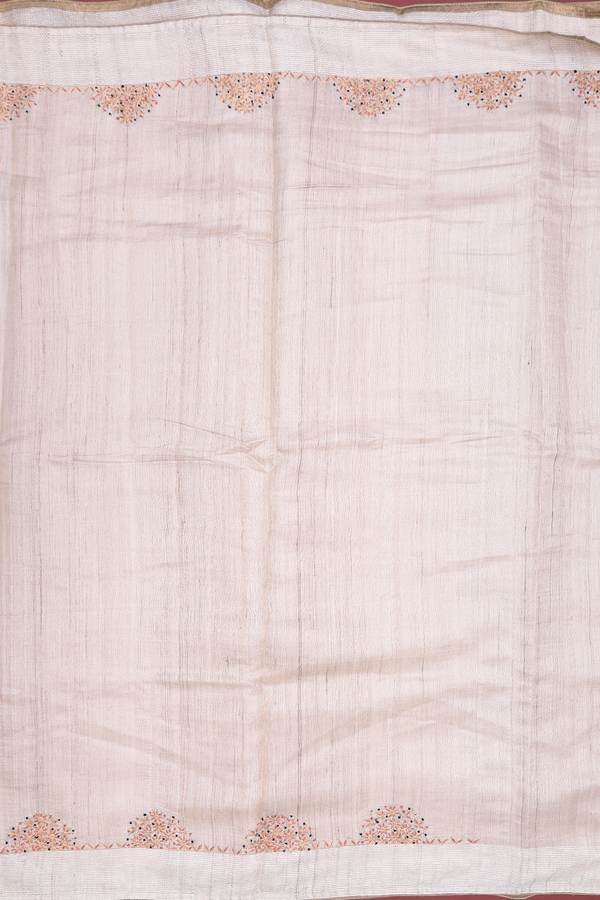 Tussar Silk Saree In Brownish Grey With Floral Border