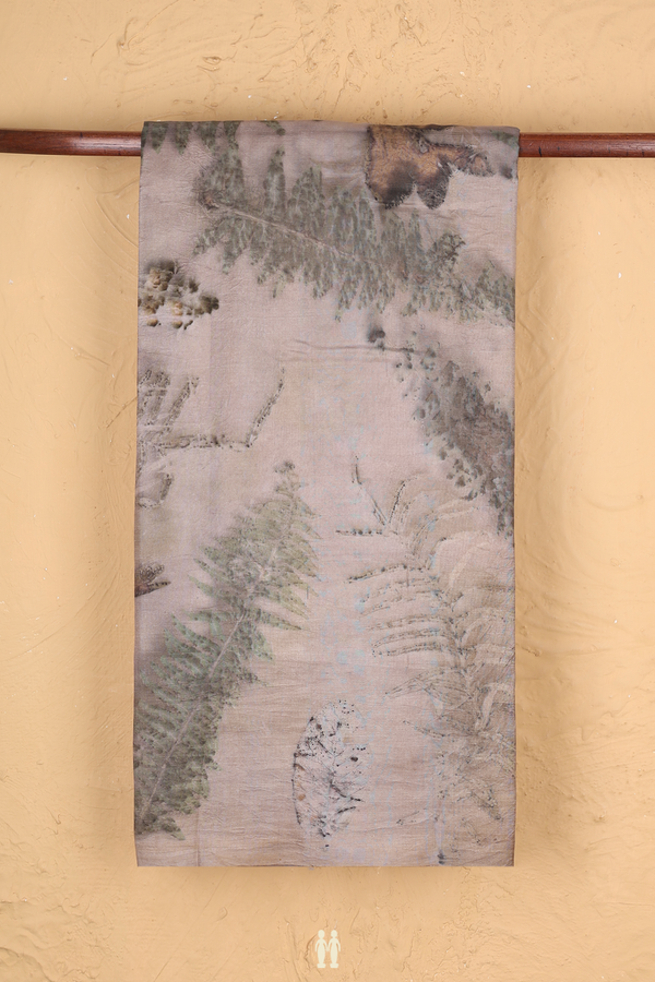 Tussar Silk Saree In Brownish Grey With Printed Design