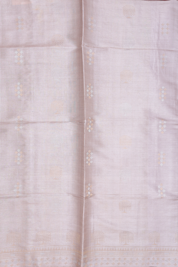 Tussar Silk Saree In Brownish Grey With Zari Buttas