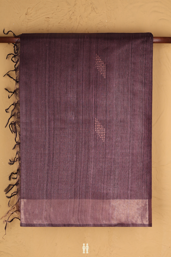 Tussar Silk Saree In Brownish Purple With Threadwork Buttas