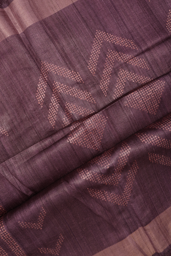 Tussar Silk Saree In Brownish Purple With Threadwork Buttas