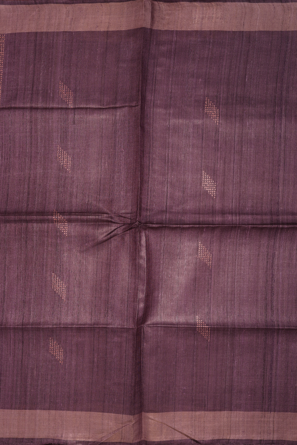 Tussar Silk Saree In Brownish Purple With Threadwork Buttas
