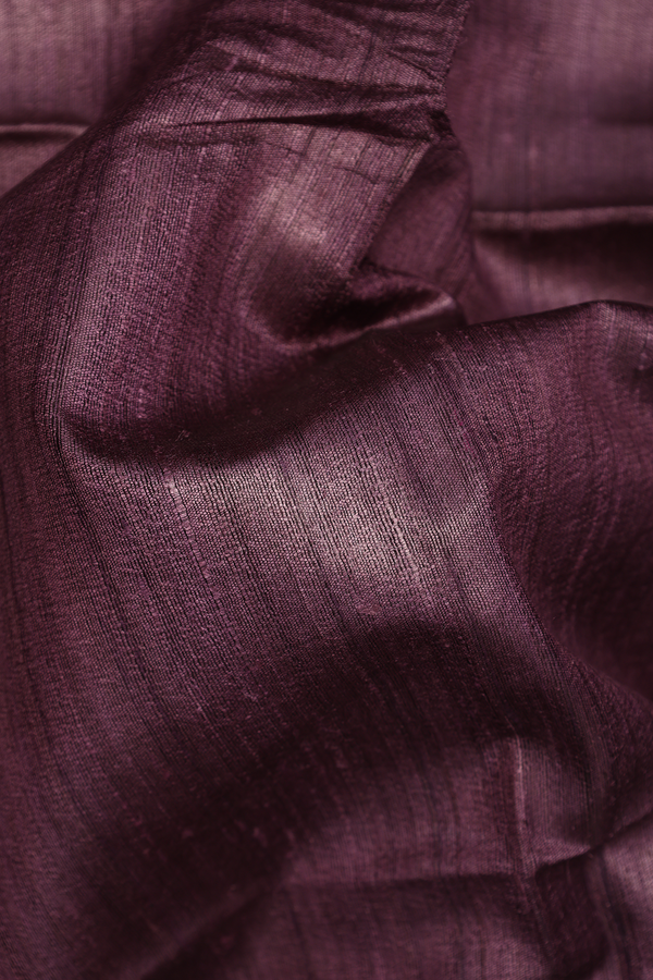 Tussar Silk Saree In Brownish Purple With Threadwork Buttas