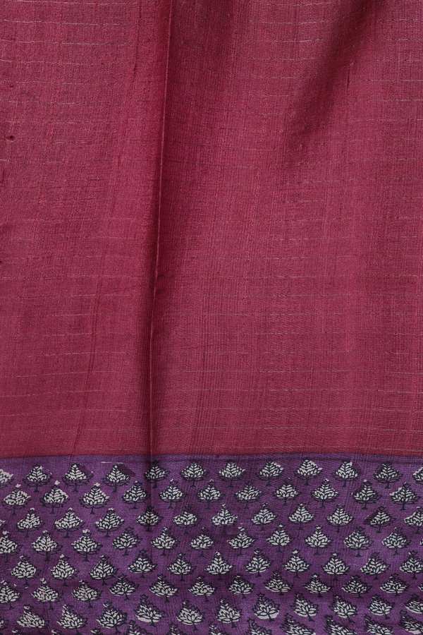 Tussar Silk Saree In Burgundy Red With Checks Design
