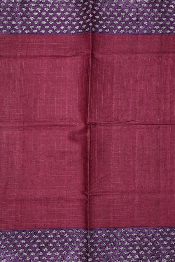 Tussar Silk Saree In Burgundy Red With Checks Design