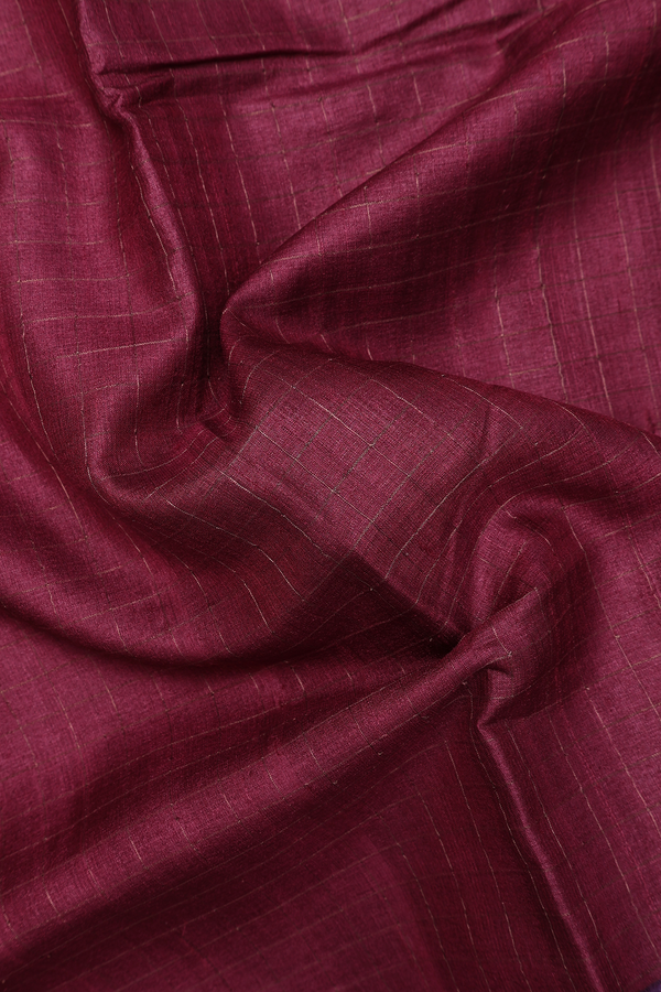 Tussar Silk Saree In Burgundy Red With Checks Design