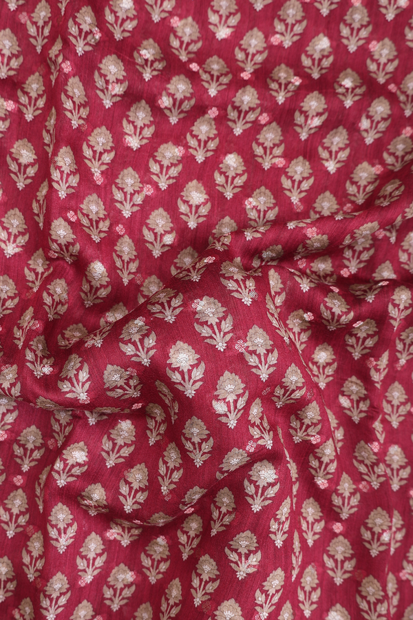 Tussar Silk Saree In Burgundy Red With Floral Design