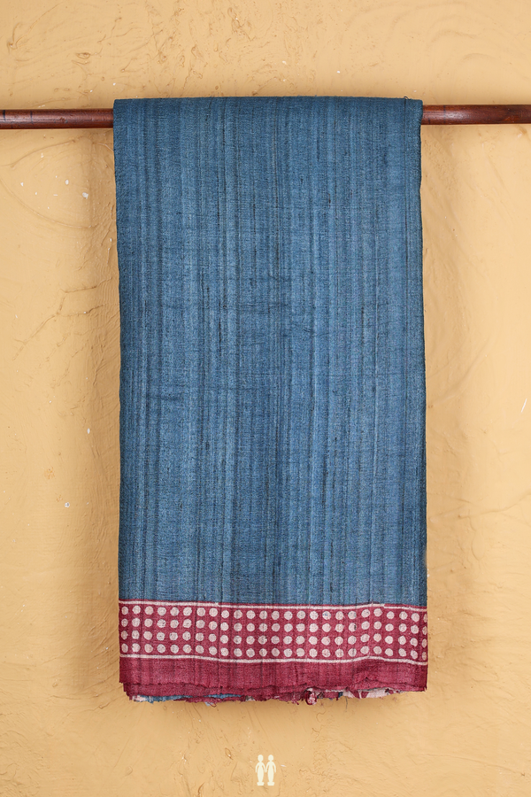 Tussar Silk Saree In Capri Blue With Contrast Border