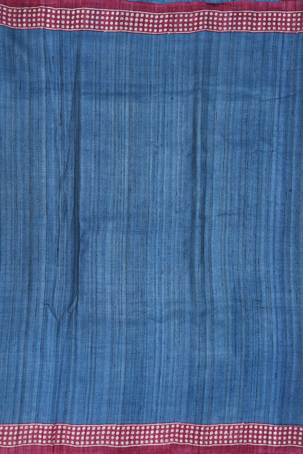 Tussar Silk Saree In Capri Blue With Contrast Border
