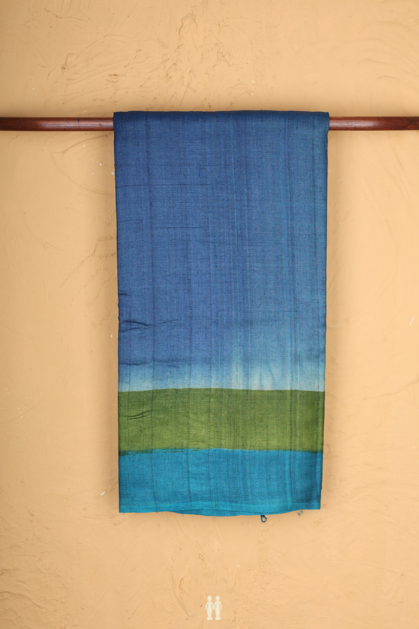 Tussar Silk Saree In Capri Blue With Contrast Border