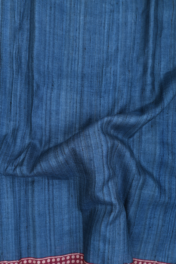 Tussar Silk Saree In Capri Blue With Contrast Border