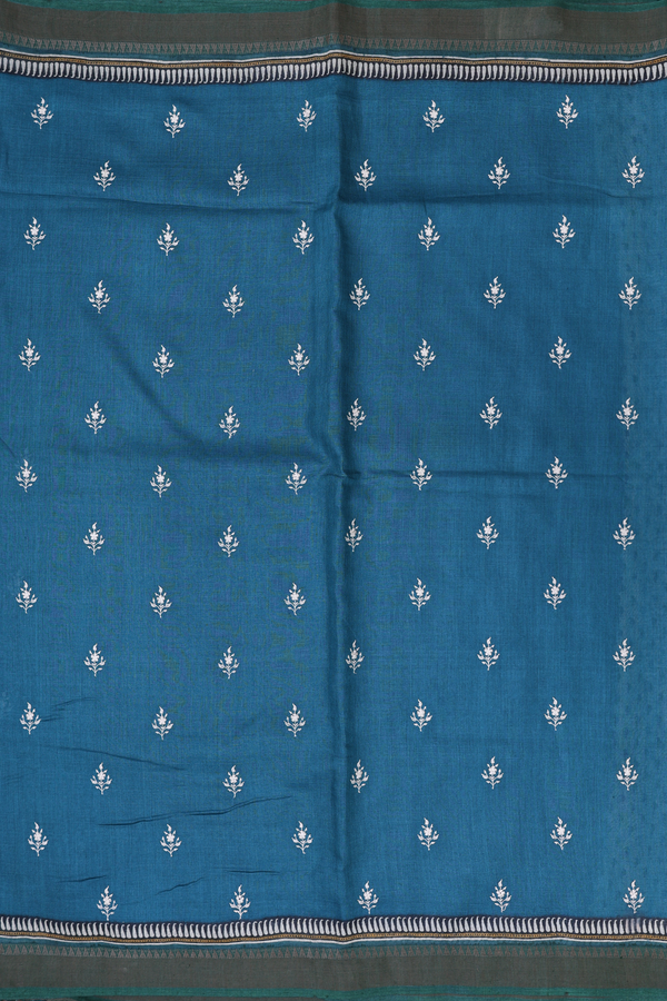 Tussar Silk Saree In Capri Blue With Embroidered Buttas