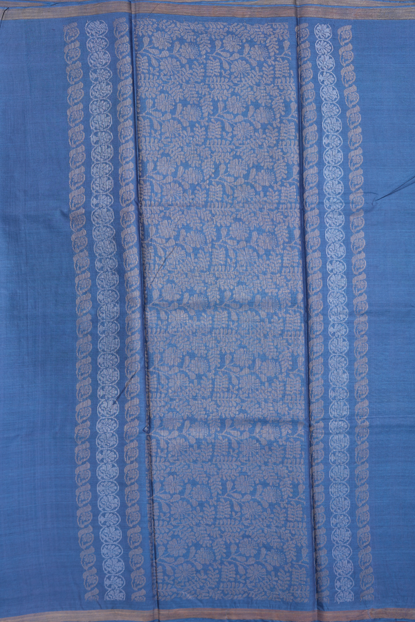 Tussar Silk Saree In Capri Blue With Floral Buttas