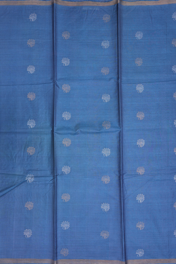 Tussar Silk Saree In Capri Blue With Floral Buttas