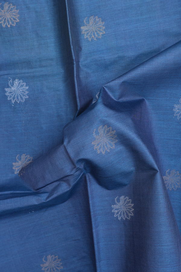 Tussar Silk Saree In Capri Blue With Floral Buttas