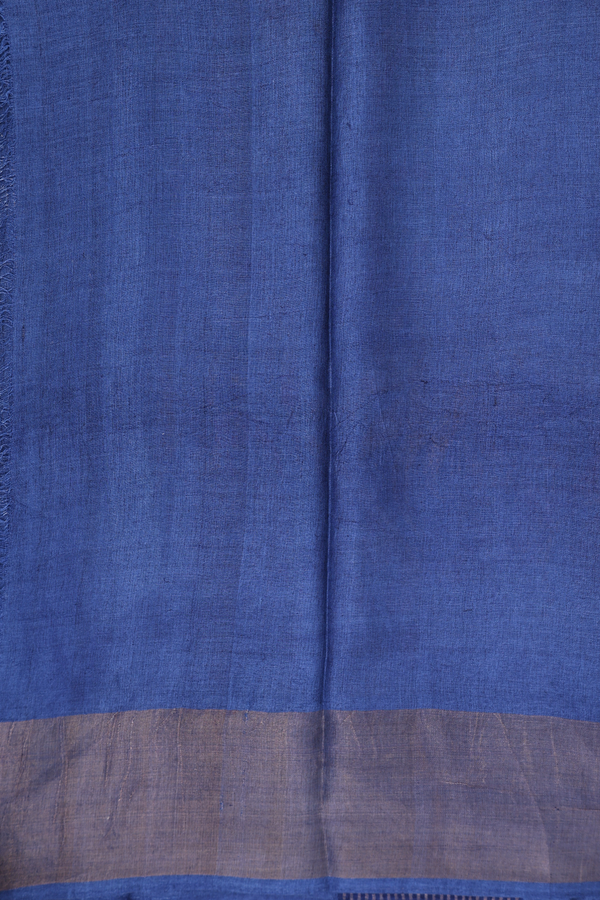 Tussar Silk Saree In Cobalt Blue With Floral Design