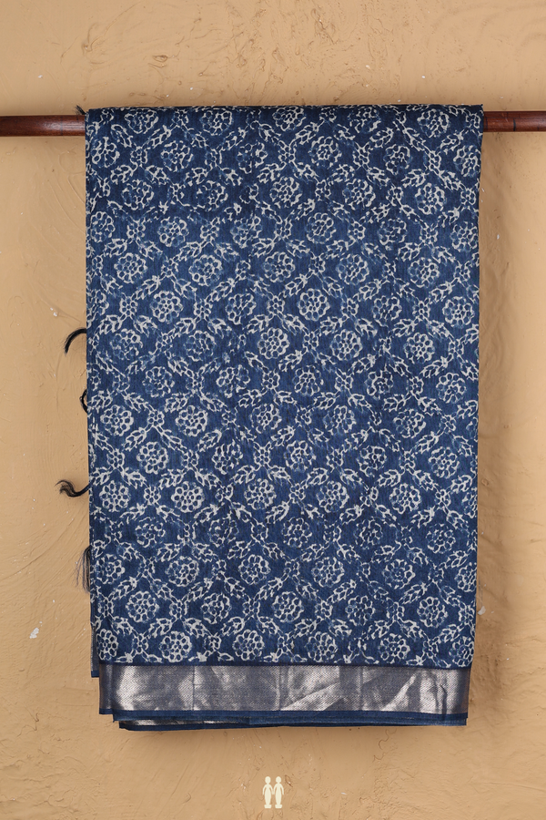 Tussar Silk Saree In Capri Blue With Printed Design