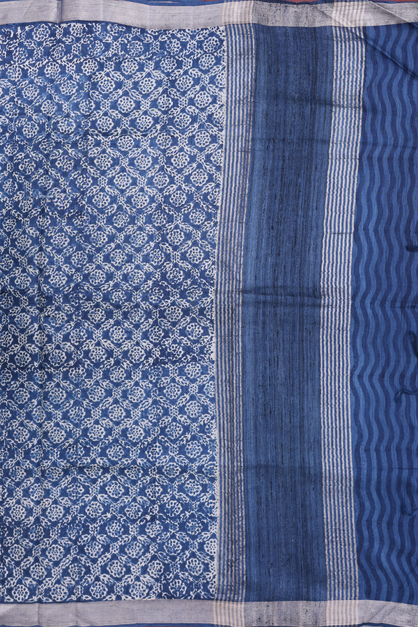 Tussar Silk Saree In Capri Blue With Printed Design