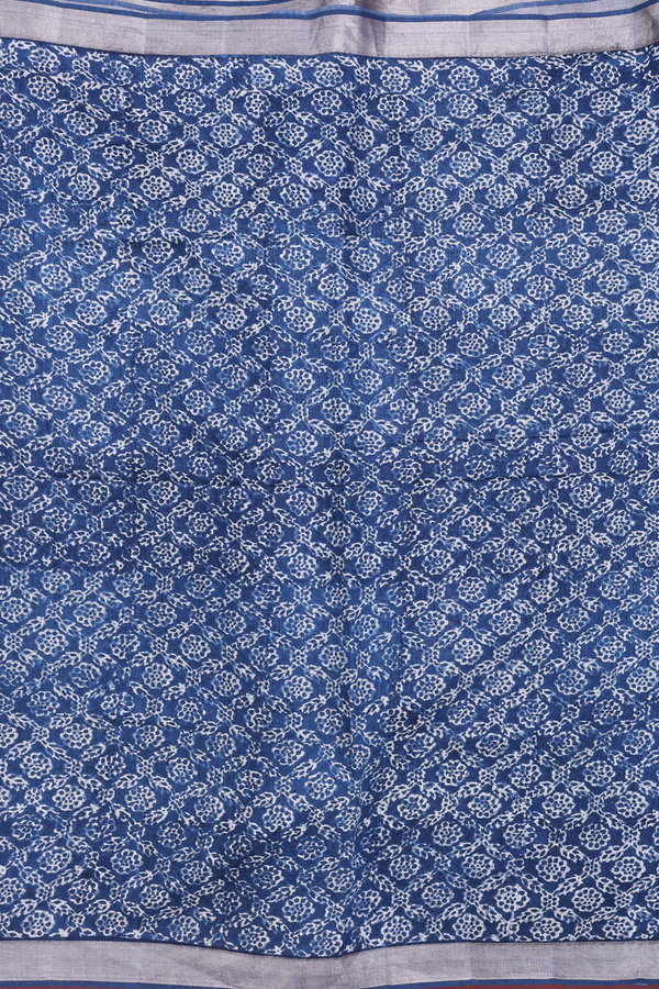 Tussar Silk Saree In Capri Blue With Printed Design