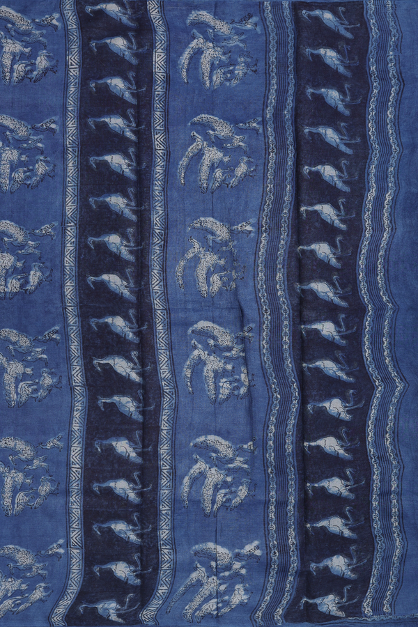 Tussar Silk Saree In Capri Blue With Printed Design
