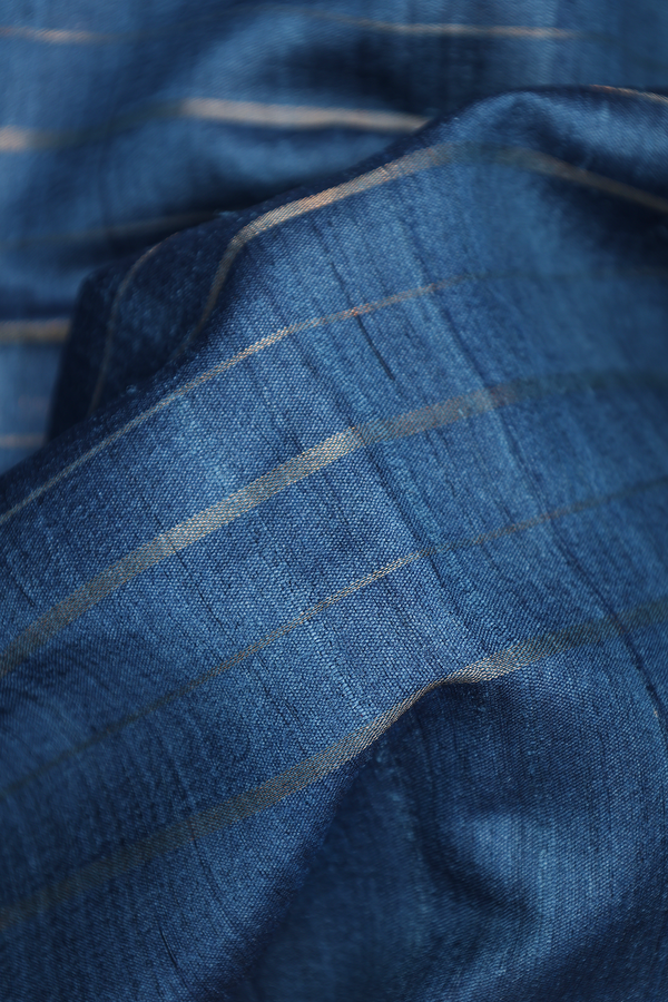 Tussar Silk Saree In Capri Blue With Stripes Design