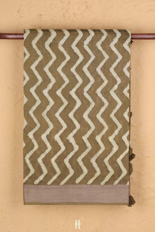 Chanderi Cotton Saree In Cardamom Green With Printed Design