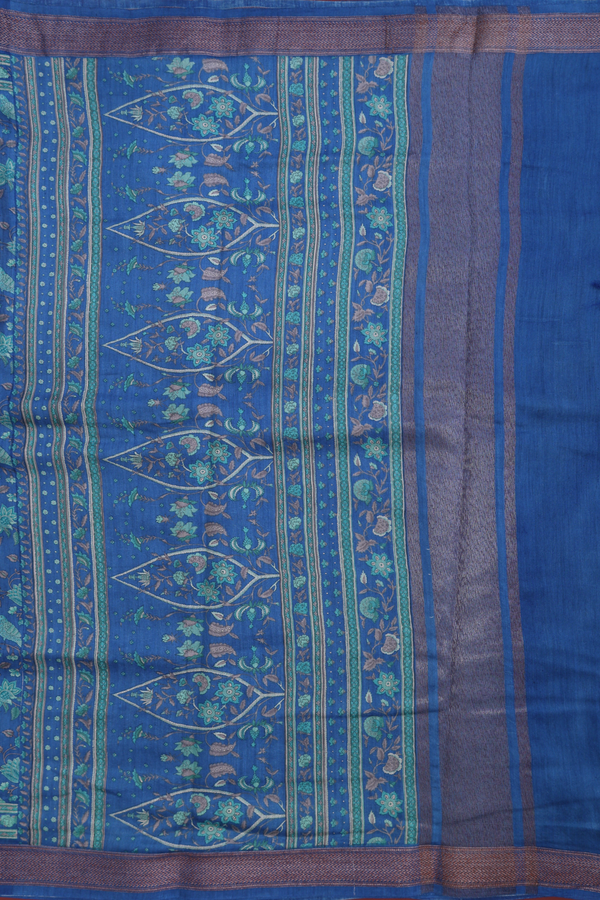 Tussar Silk Saree In Cerulean Blue With Botanical Design