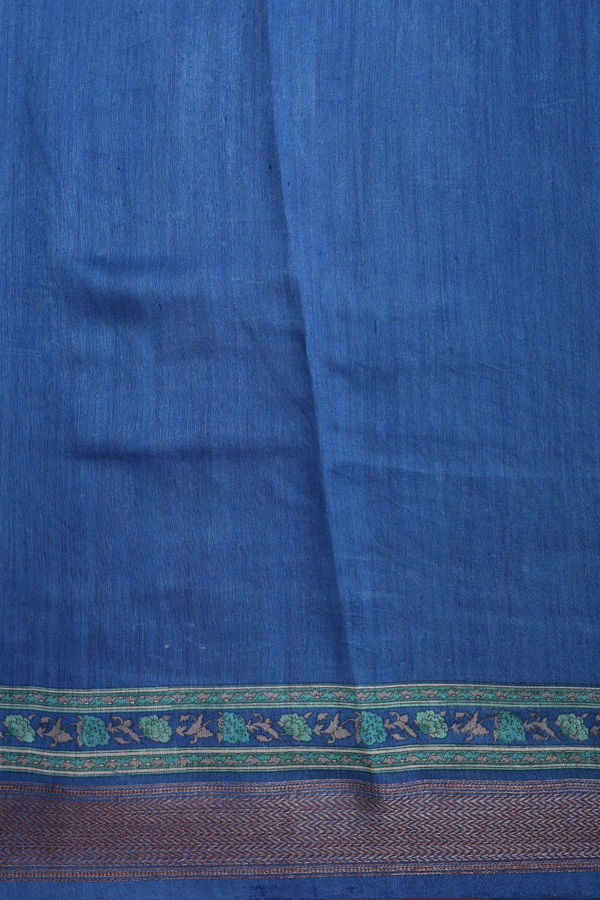 Tussar Silk Saree In Cerulean Blue With Botanical Design