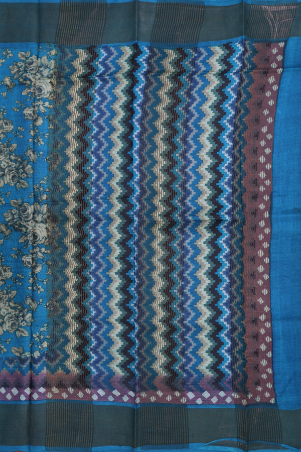Tussar Silk Saree In Cerulean Blue With Floral Design
